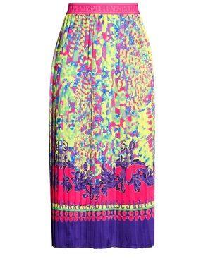 Versace Jeans Collection Neon Floral Pleated Maxi Skirt - Pink, Yellow, Purple